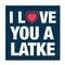 Crafted Creations Navy Blue and White "I LOVE YOU A LATKE" Hanukkah Square Cotton Wall Art Decor 20" x 20"